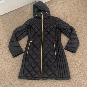 Micheal Kors black quilted down parka hooded jacket sz S